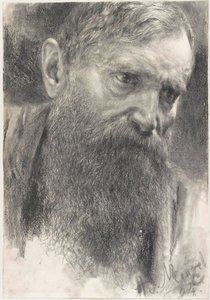 Kopf eines Mannes mit Vollbart von Adolph Menzel